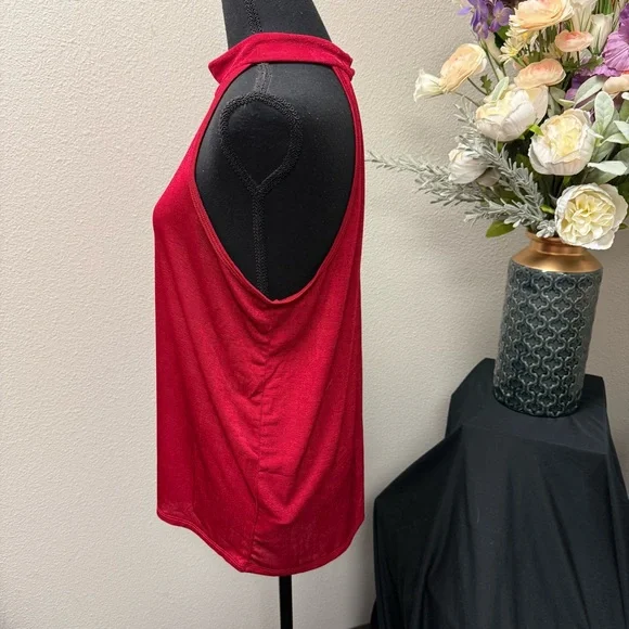 Maurices 24/7 Red Mock Neck Halter Tank Top Sleeveless Stretchy L - Picture 2 of 8